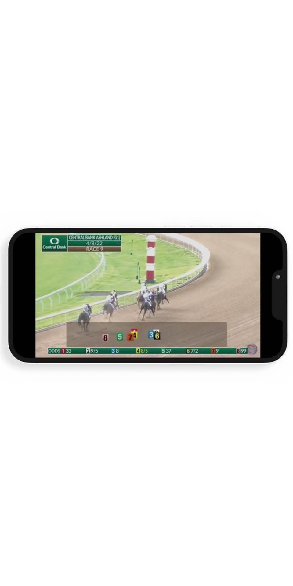 A screenshot from a Live Video on the Keeneland Race Day App