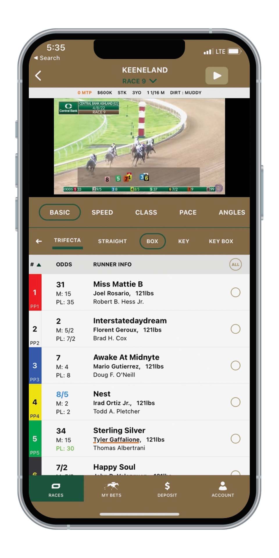 A screenshot of a Live Video on the Keeneland Select App