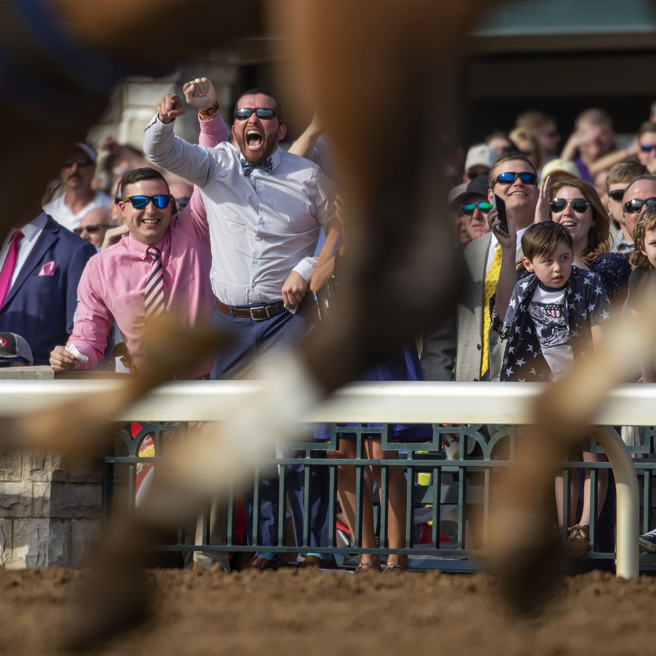 Excited crowd at the track